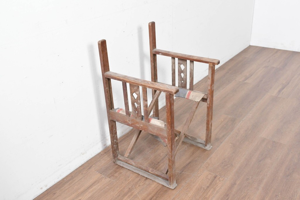 和製アンティーク　希少!!　欅(ケヤキ)材　山葉風　杢目の美しい欅材が使用された折り畳みチェア　(R-086780)