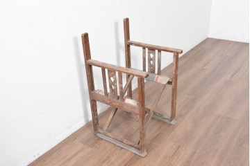 和製アンティーク　希少!!　欅(ケヤキ)材　山葉風　杢目の美しい欅材が使用された折り畳みチェア　(R-086780)