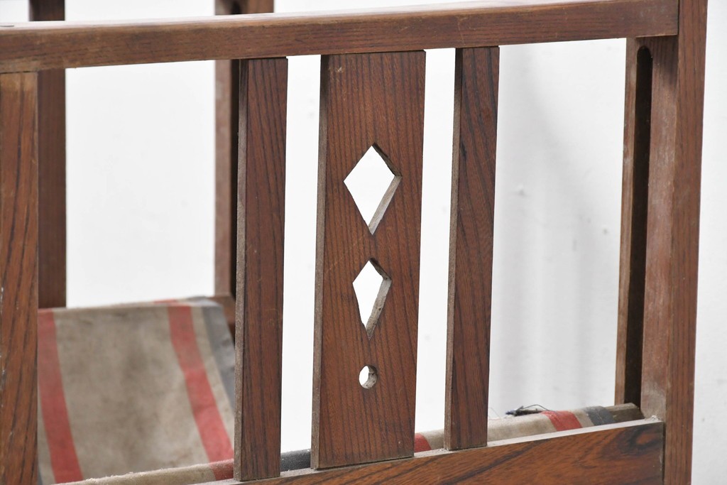 和製アンティーク　希少!!　欅(ケヤキ)材　山葉風　杢目の美しい欅材が使用された折り畳みチェア　(R-086780)