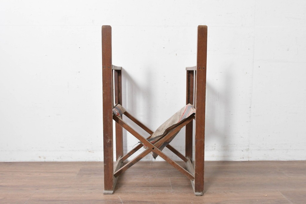 和製アンティーク　希少!!　欅(ケヤキ)材　山葉風　杢目の美しい欅材が使用された折り畳みチェア　(R-086780)
