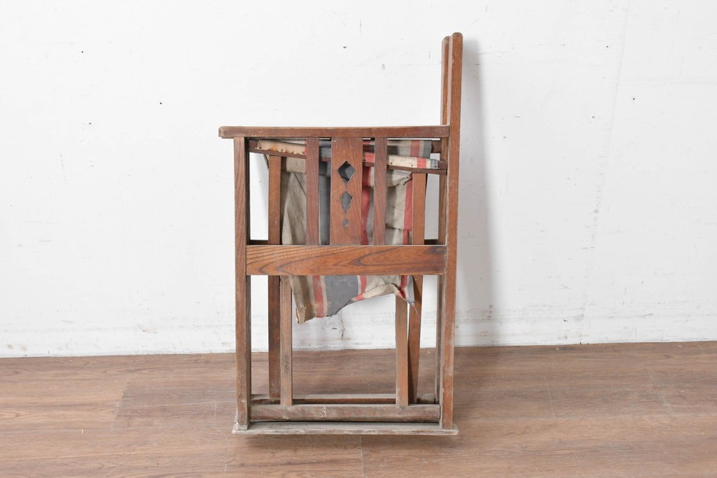 和製アンティーク　希少!!　欅(ケヤキ)材　山葉風　杢目の美しい欅材が使用された折り畳みチェア　(R-086780)