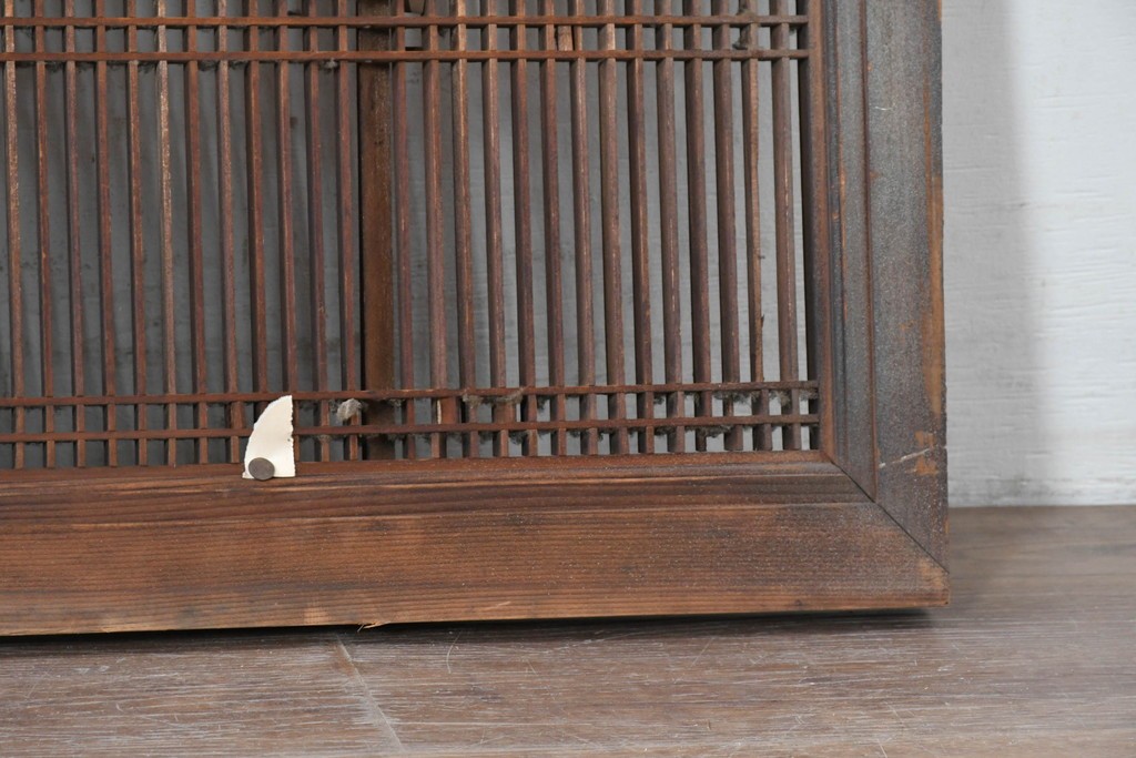 アンティーク建具　昭和初期　繊細な縦格子が美しい落ち着いた木味の筬欄間2枚セット　(R-086783)