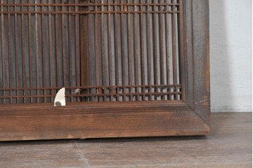 アンティーク建具　昭和初期　繊細な縦格子が美しい落ち着いた木味の筬欄間2枚セット　(R-086783)