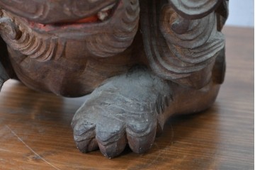 【簡易リペア限定品】　和製アンティーク　総欅(ケヤキ)材　力強く立体感のある彫刻が立派な獅子の木鼻(きばな)一対　(R-086784)