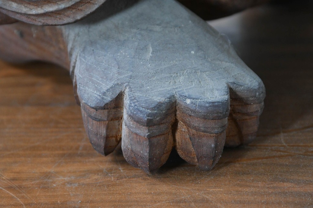 【簡易リペア限定品】　和製アンティーク　総欅(ケヤキ)材　力強く立体感のある彫刻が立派な獅子の木鼻(きばな)一対　(R-086784)