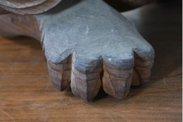 【簡易リペア限定品】　和製アンティーク　総欅(ケヤキ)材　力強く立体感のある彫刻が立派な獅子の木鼻(きばな)一対　(R-086784)