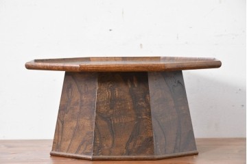 和製ヴィンテージ　総欅材　杢目豊かな天板が目を引く脚付き八角膳　(R-086786)