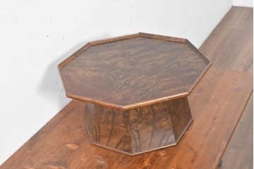 和製ヴィンテージ　総欅材　杢目豊かな天板が目を引く脚付き八角膳　(R-086786)
