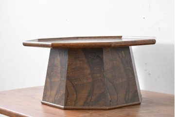 和製ヴィンテージ　総欅材　杢目豊かな天板が目を引く脚付き八角膳　(R-086786)