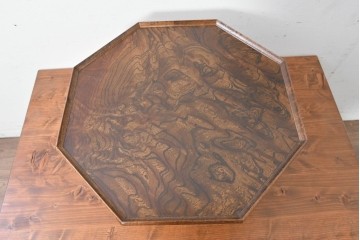 和製ヴィンテージ　総欅材　杢目豊かな天板が目を引く脚付き八角膳　(R-086786)