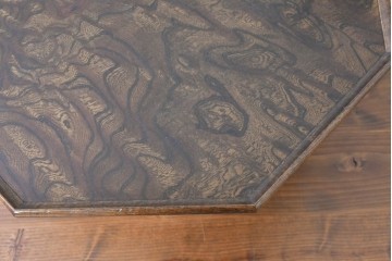 和製ヴィンテージ　総欅材　杢目豊かな天板が目を引く脚付き八角膳　(R-086786)