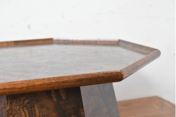 和製ヴィンテージ　総欅材　杢目豊かな天板が目を引く脚付き八角膳　(R-086786)