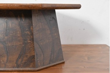 和製ヴィンテージ　総欅材　杢目豊かな天板が目を引く脚付き八角膳　(R-086786)