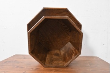 和製ヴィンテージ　総欅材　杢目豊かな天板が目を引く脚付き八角膳　(R-086786)