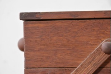 和製ヴィンテージ　絶版品　希少　松本民芸家具　開閉式でコンパクトに収納できる脚付きソーイングボックス　(R-086788)