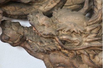 明治大正期　木彫刻　迫力のある双龍(阿形・吽形)を象った仏閣の壁掛けオブジェ　(R-086789)