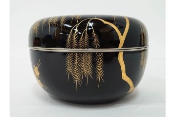 製　和田瑾斎作 鶯宿梅文の蒔絵が美しい菓子器・平安象彦作 雅な小吸物膳5点のセット　共箱付き　(R-086793)