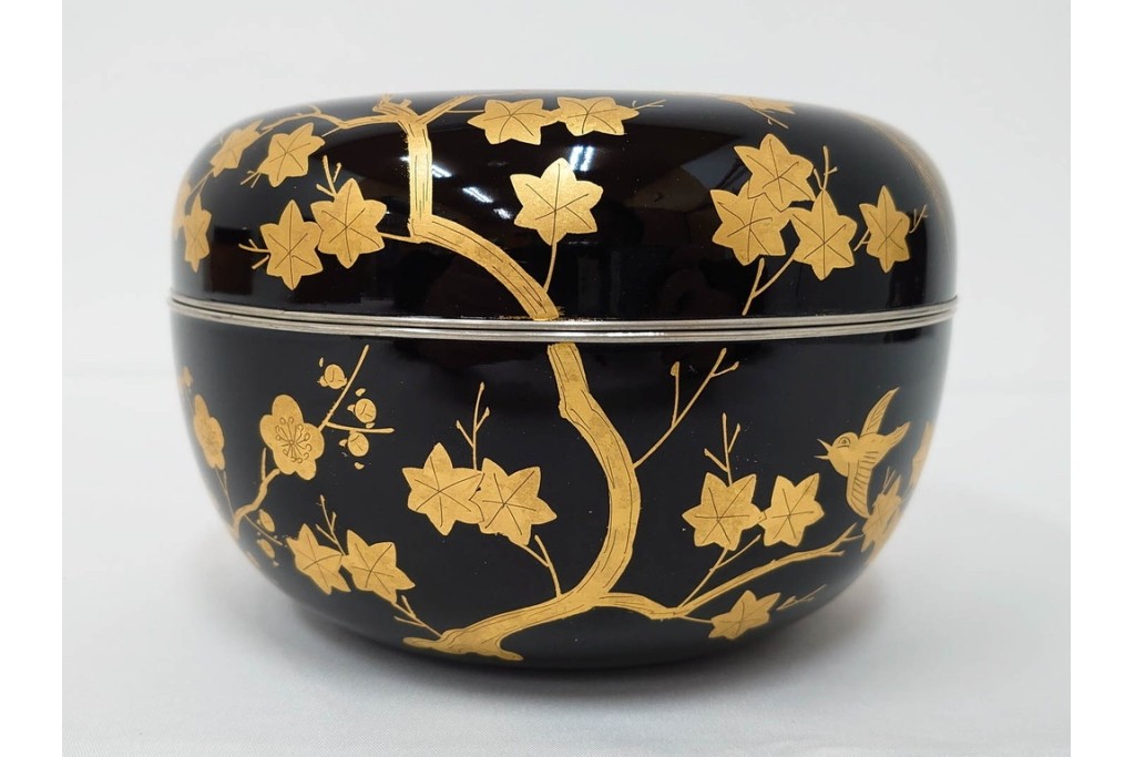 製　和田瑾斎作 鶯宿梅文の蒔絵が美しい菓子器・平安象彦作 雅な小吸物膳5点のセット　共箱付き　(R-086793)