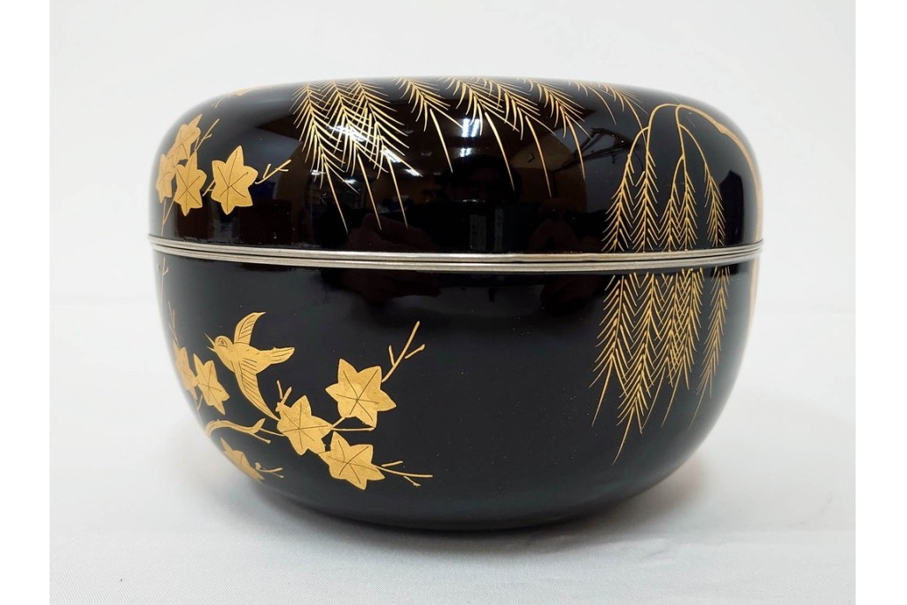 製　和田瑾斎作 鶯宿梅文の蒔絵が美しい菓子器・平安象彦作 雅な小吸物膳5点のセット　共箱付き　(R-086793)