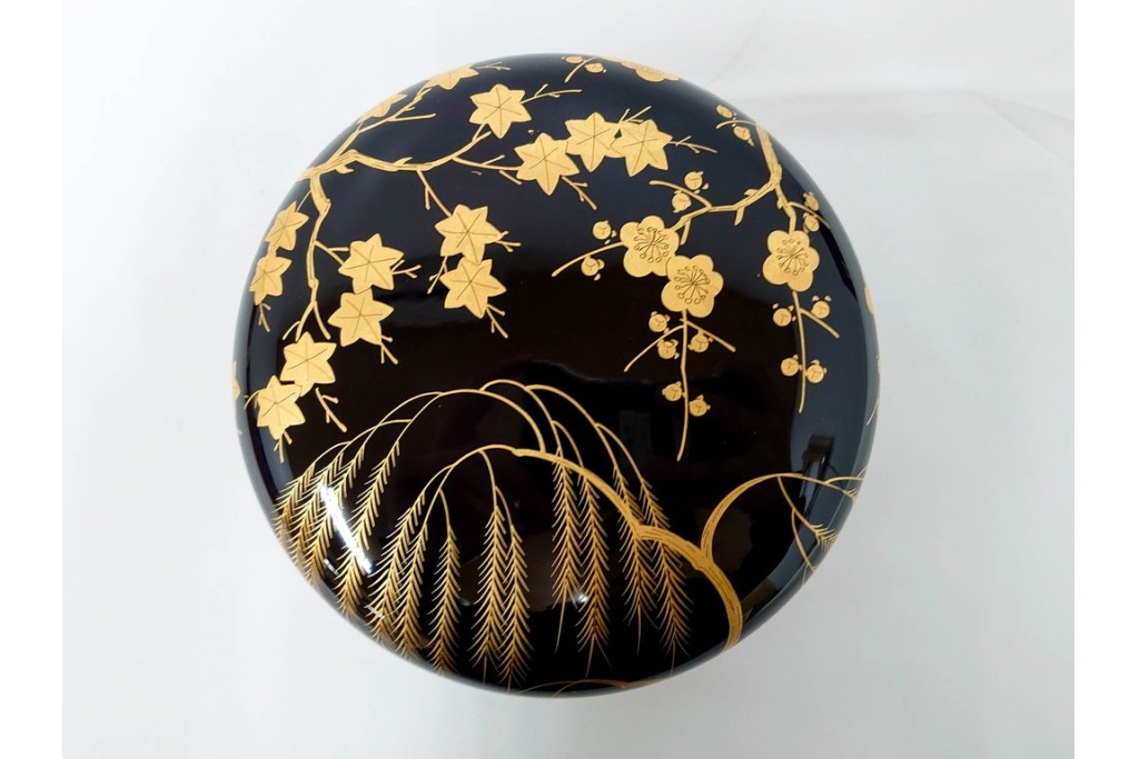 製　和田瑾斎作 鶯宿梅文の蒔絵が美しい菓子器・平安象彦作 雅な小吸物膳5点のセット　共箱付き　(R-086793)