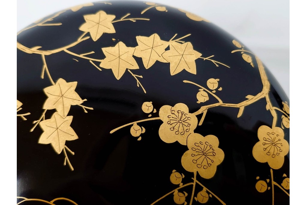 製　和田瑾斎作 鶯宿梅文の蒔絵が美しい菓子器・平安象彦作 雅な小吸物膳5点のセット　共箱付き　(R-086793)