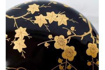 製　和田瑾斎作 鶯宿梅文の蒔絵が美しい菓子器・平安象彦作 雅な小吸物膳5点のセット　共箱付き　(R-086793)