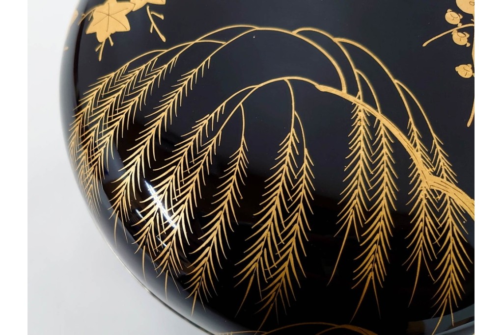 製　和田瑾斎作 鶯宿梅文の蒔絵が美しい菓子器・平安象彦作 雅な小吸物膳5点のセット　共箱付き　(R-086793)