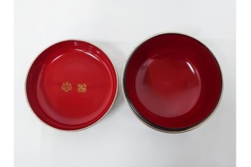 製　和田瑾斎作 鶯宿梅文の蒔絵が美しい菓子器・平安象彦作 雅な小吸物膳5点のセット　共箱付き　(R-086793)