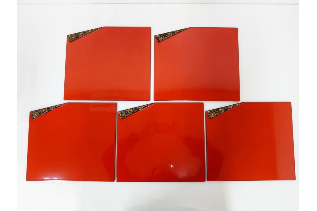 製　和田瑾斎作 鶯宿梅文の蒔絵が美しい菓子器・平安象彦作 雅な小吸物膳5点のセット　共箱付き　(R-086793)