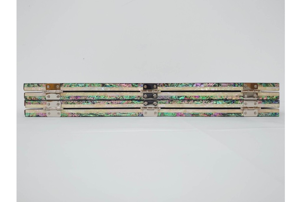 韓国　朴鎬仁作　螺鈿細工の鶴図と漢詩のデザインが見事な屏風　外箱付き　(R-086794)