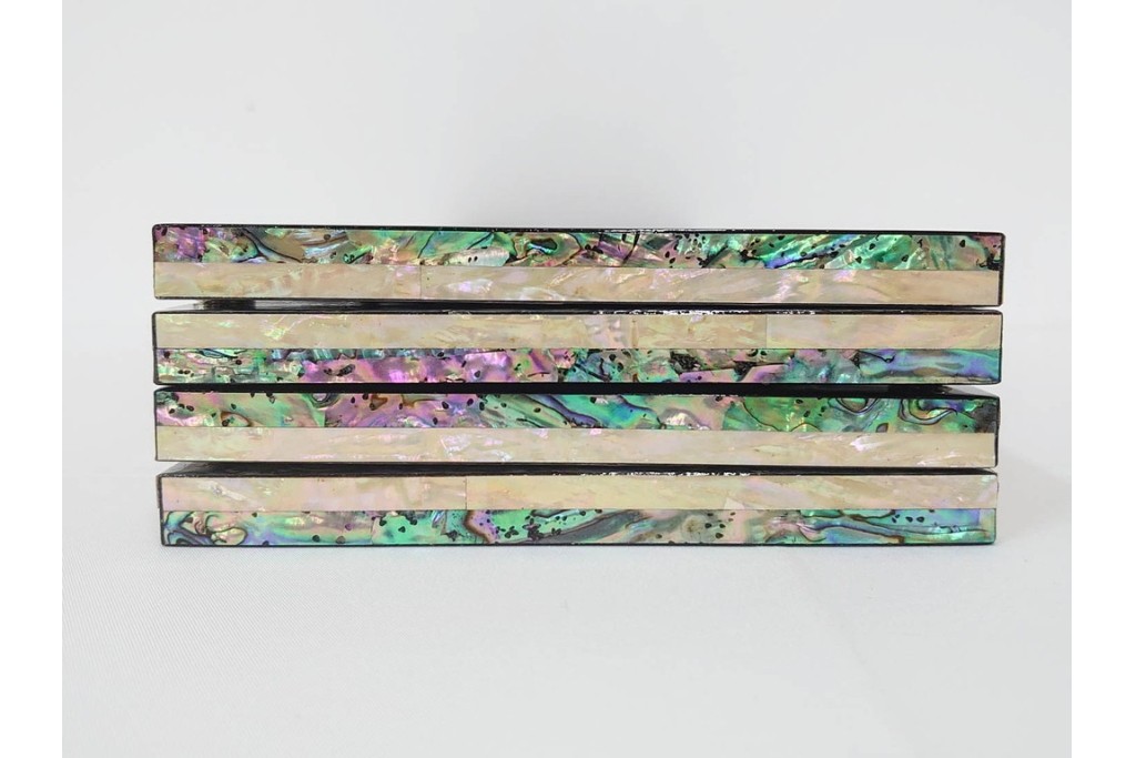 韓国　朴鎬仁作　螺鈿細工の鶴図と漢詩のデザインが見事な屏風　外箱付き　(R-086794)