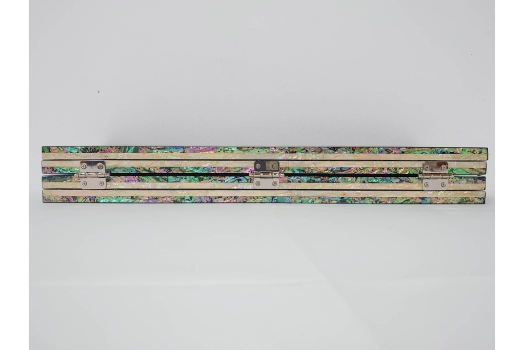 韓国　朴鎬仁作　螺鈿細工の鶴図と漢詩のデザインが見事な屏風　外箱付き　(R-086794)