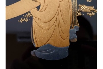 内梨地　蒔絵で描かれた竹林七賢人図が上品な硯箱　雨端硯付き　(R-086795)