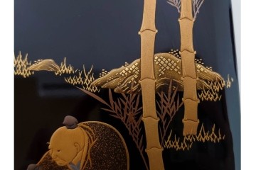 内梨地　蒔絵で描かれた竹林七賢人図が上品な硯箱　雨端硯付き　(R-086795)