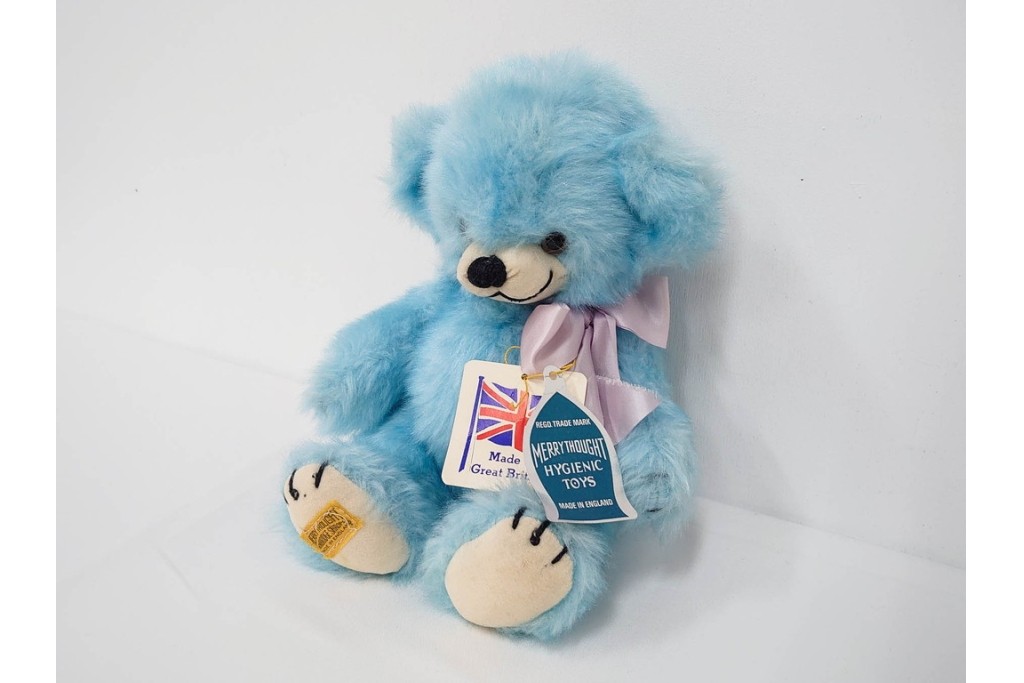 イギリスヴィンテージ　メリーソート(MERRY THOUGHT)社　チーキーシリーズ　高さ約31cm　可愛いブルーのテディベア　(R-086800)