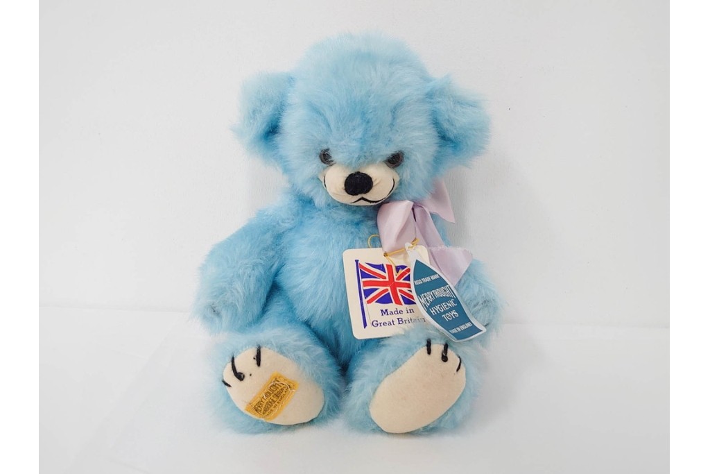 イギリスヴィンテージ　メリーソート(MERRY THOUGHT)社　チーキーシリーズ　高さ約31cm　可愛いブルーのテディベア　(R-086800)
