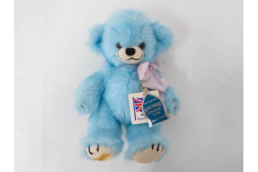 イギリスヴィンテージ　メリーソート(MERRY THOUGHT)社　チーキーシリーズ　高さ約31cm　可愛いブルーのテディベア　(R-086800)