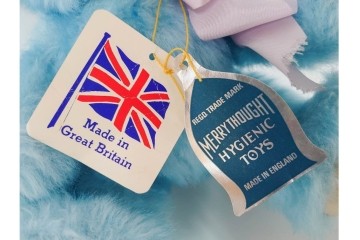 イギリスヴィンテージ　メリーソート(MERRY THOUGHT)社　チーキーシリーズ　高さ約31cm　可愛いブルーのテディベア　(R-086800)