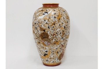 薩摩焼　金襴手　高さ約65cm　豪華絢爛な群鶴図の花瓶　(R-086804)