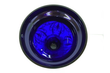 チェコ製　ボヘミアガラス　高さ約91cmの特大サイズ　濃いブルーに金彩装飾が華やかな花瓶　(R-086805)