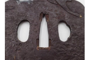 時代武具　鉄地　金銀象嵌　木瓜形(鶴)・竪丸形(魚に貝)・竪丸形の鍔3点セット　(R-086815)