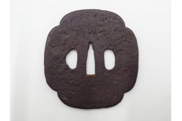 時代武具　鉄地　金銀象嵌　木瓜形(鶴)・竪丸形(魚に貝)・竪丸形の鍔3点セット　(R-086815)