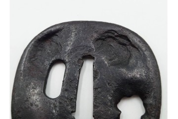 時代武具　鉄地　金銀象嵌　木瓜形(鶴)・竪丸形(魚に貝)・竪丸形の鍔3点セット　(R-086815)