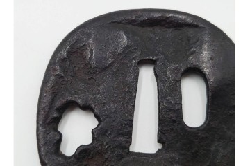 時代武具　鉄地　金銀象嵌　木瓜形(鶴)・竪丸形(魚に貝)・竪丸形の鍔3点セット　(R-086815)