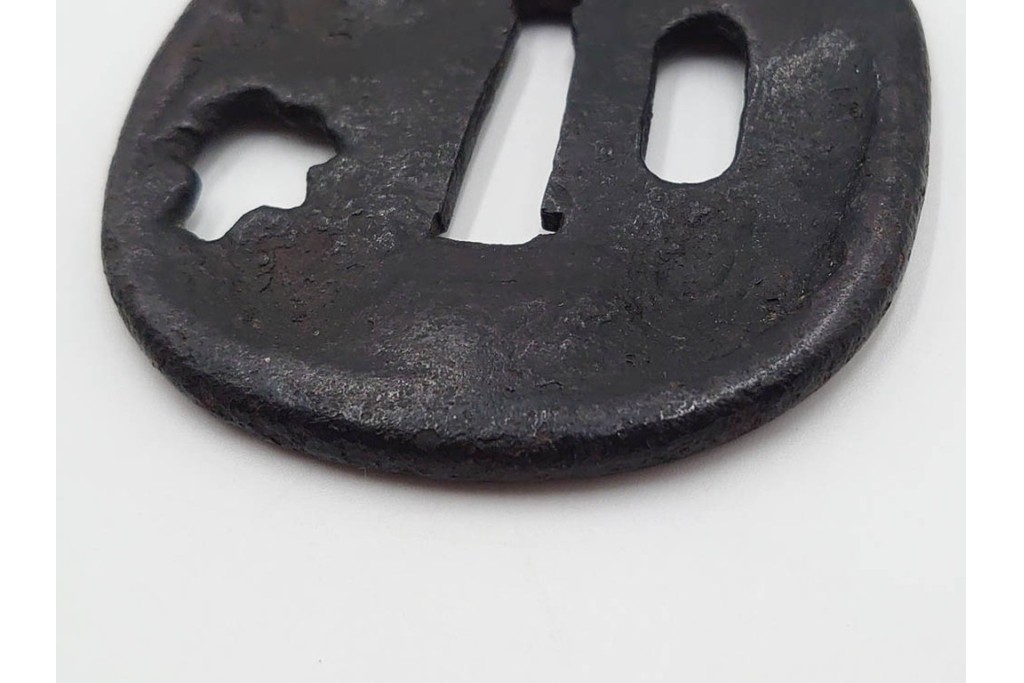 時代武具　鉄地　金銀象嵌　木瓜形(鶴)・竪丸形(魚に貝)・竪丸形の鍔3点セット　(R-086815)