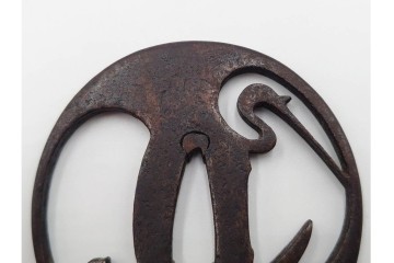 時代武具　丸形(植物・鶴亀透)・木瓜形(波図)の鍔3点セット　(R-086817)