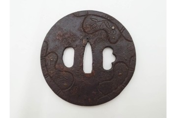 時代武具　丸形　金象嵌の意匠を施した鍔3点セット　(R-086819)