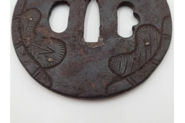 時代武具　丸形　金象嵌の意匠を施した鍔3点セット　(R-086819)