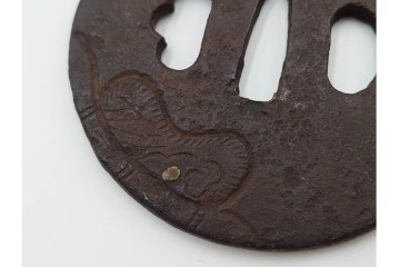 時代武具　丸形　金象嵌の意匠を施した鍔3点セット　(R-086819)