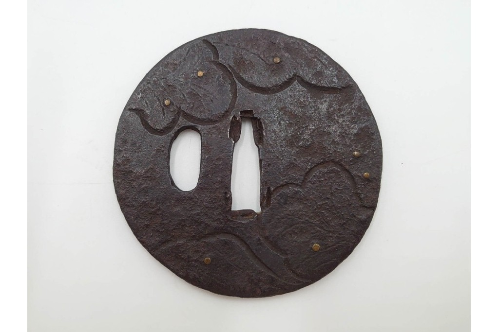 時代武具　丸形　金象嵌の意匠を施した鍔3点セット　(R-086819)